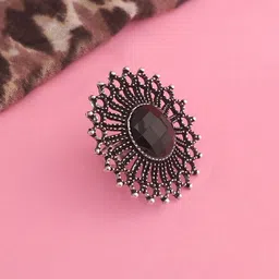 Zoey Women Silver-Plated Stone-Studded Adjustable Finger Ring-49