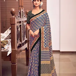 Chandbaali Ajrak Printed Block Pure Cotton Bagru Saree-11