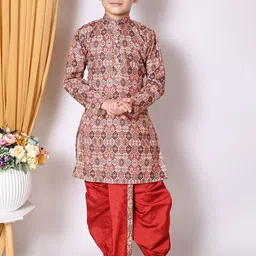 Cae Boys Floral Embroidered Regular Sequinned Kurta with Dhoti Pants-11