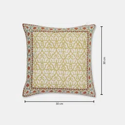Fabindia Khus Green & White Floral Printed Cotton Square Cushion Cover-image-46