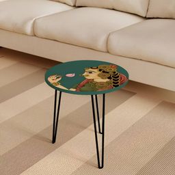 Jumig Green & Black Printed Wooden & Metal Round Coffee Table-image-94