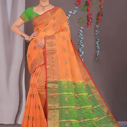 Peachmode Floral Zari Silk Cotton Saree-picture-36