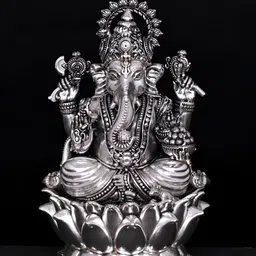 Exotic India Silver-Toned Lord Ganesha Seated on Lotus Idol Showpiece-image-72