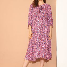 Moms Maternity Floral Print Ruffled Maternity Fit & Flare Midi Dress-image-93