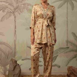 Aralia Printed Mandarin Collar Neck Top With Trousers Co-Ords-image-39