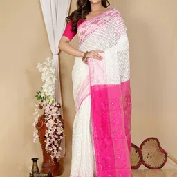 PuJoy Woven Design Patchwork Jamdani Saree-51