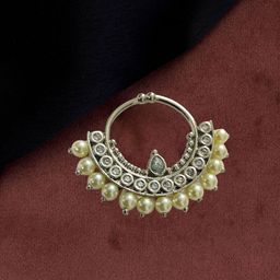 Opal Touch Rhodium-Plated Cubic Zirconia Studded Ring Nosepin-image-17