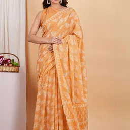 Dastkar Floral Pure Cotton Handloom Block Print Saree-picture-12