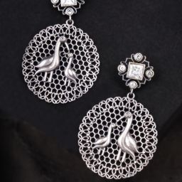 Adwitiya Silver-Plated Artificial Stones Studded Circular Shaped Drop Earrings-14