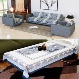 RUBOXA Blue & Off White Printed Cotton Sofa Cover-image-29