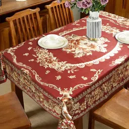 Dakshya Industries Maroon Floral Waterproof Plastic 6-Seater Table Cover-image-8