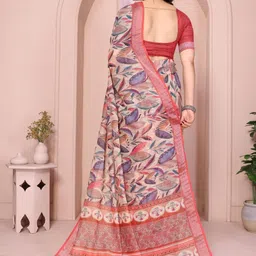 vj fashion Red Linen Blend Printed Sarees-picture-30