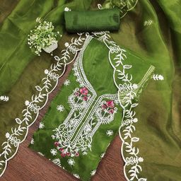 Panzora Floral Embroidered Organza Unstitched Dress Material-picture-23