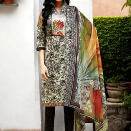 Anouk Women Floral Embroidered Regular Thread Work Pure Cotton Kurta with Trousers & With Dupatta-image-14