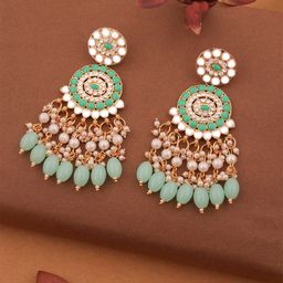 Anouk Gold-Plated Artificial Stones Studded & Beaded Circular Shaped Drop Earrings-97