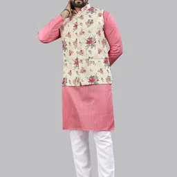 Leipzig Fashion Striped Mandarin Collar Straight Kurta With Pyjamas And Nehru jacket-24