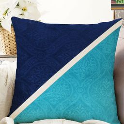 IVAZA Beige & Blue Colourblocked Velvet Square Cushion Covers-image-4