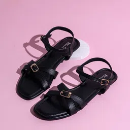 Inc 5 Women Striped Open Toe Flats with Buckles-48