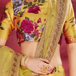 ODETTE Printed Thread Work Semi-Stitched Lehenga & Unstitched Blouse With Dupatta image 2