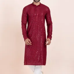 ROOTED LIBAAS Men Embroidered Regular Sequinned Kurta with Pyjamas-picture-18
