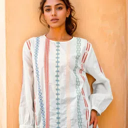 Atha Fashion Geometric Embroidered Thread Work Pure Cotton Thread Work Kurti-image-75