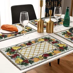 ANA 4-Pcs Beige & Green Printed Rectangular Table Placemats-21