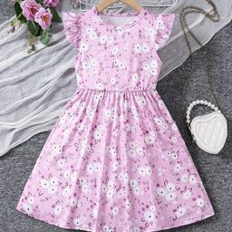 BAESD Girls Floral Print Flutter Sleeve Fit & Flare Dress-picture-46