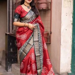 MAGNEITTA Batik Zari Silk Blend Saree-image-3