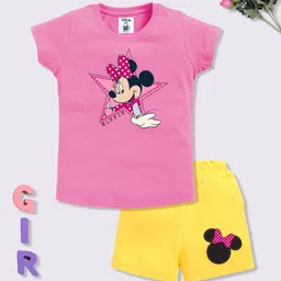 YK Disney Girls Minnie Mouse Printed Pure Cotton T-shirt with Shorts-image-71