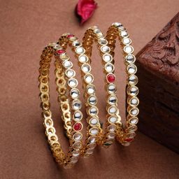Anouk Set Of 4 Gold-Plated Kundan-Studded Bangles-picture-11