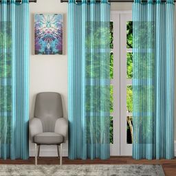 BELLA TRUE Blue Self Design 4 Pieces Sheer Long Door Curtains-image-18