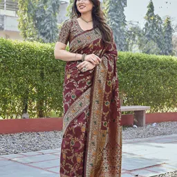 Lookmark Ethnic Motifs Woven Design Zari Pure Silk Banarasi Saree-image-53