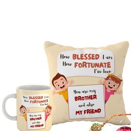 ARTBUG Stones-Studded & Beaded Rakhi With Roli Rice & Mug Cushion-image-54