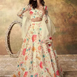 FABPIXEL Printed Sequinned Semi-Stitched Lehenga & Unstitched Blouse With Dupatta image 5