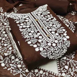 KALINI Floral Embroidered Thread Work Chanderi Cotton Unstitched Dress Material-image-70