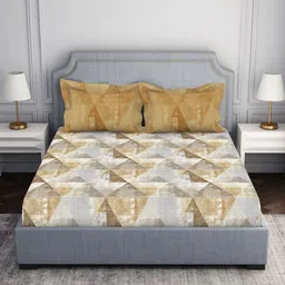 SPACES Brown & Grey Geometric 144 TC King Bedsheet with 2 Pillow Covers-image-74