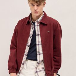 THE BEAR HOUSE Men Spread Collar Solid Cotton Casual Bomber Jacket-image-45