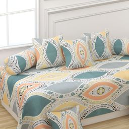 Myntra Elegant Homes 8-Pcs Grey & Yellow PrintedDiwanSet-image-29