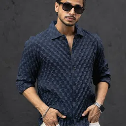 Powerlook Men Spread Collar Textured Cotton Casual Shirt-image-19
