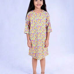 KiddoPanti Kids Girls Blue Floral Printed T-shirt Dress-image-12