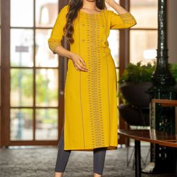 MITTOO Floral Printed Beads And Stones Round Neck Straight Kurta-image-6