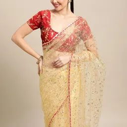 Warthy Ent Sequinned Embellished Embroidered Net Saree image 5