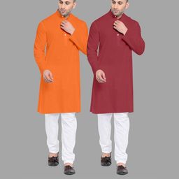VS MALL Maroon Cotton Blend Kurta Sets-image-80