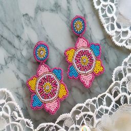 Sangria Gold-Plated Beaded Floral Shaped Drop Earrings-28