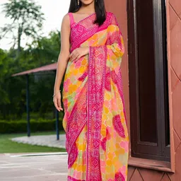 PRETTY PALLU Bandhani Poly Chiffon Saree-image-18