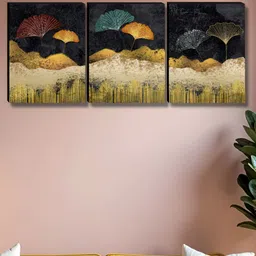 Myntra Elegant Homes Gold-Toned & Grey 3 Pieces Abstract Wall Art-33