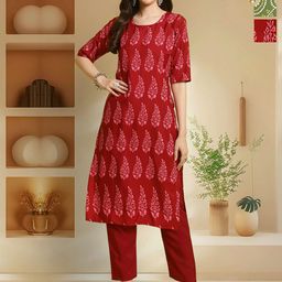 HERE&NOW Selection Of 3 Floral Printed Round Neck Straight Kurtas-image-38