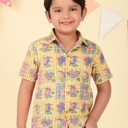 Fabindia Boys Spread Collar Floral Printed Cotton Casual Shirt-image-6