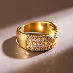 Rubans Gold-Plated Cubic Zirconia Studded V-Cut Crown Design Adjustable Ring-28