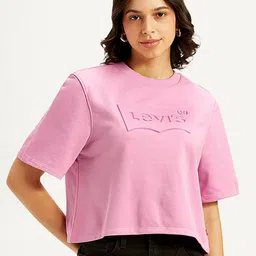Levis Women Brand Logo Printed Round Neck Cotton Relaxed Fit T-shirt-picture-47
